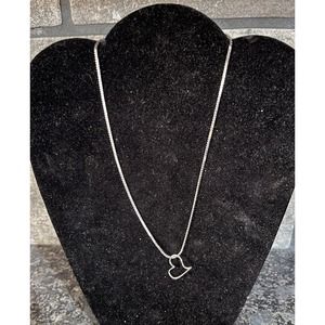 925 Sterling Silver Snake Chain Necklace w/Cut Out Heart Charm Japan